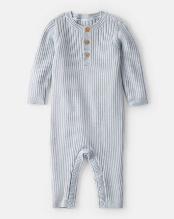 Baby Boy Ribbed Cotton Jumpsuit - Blue, 