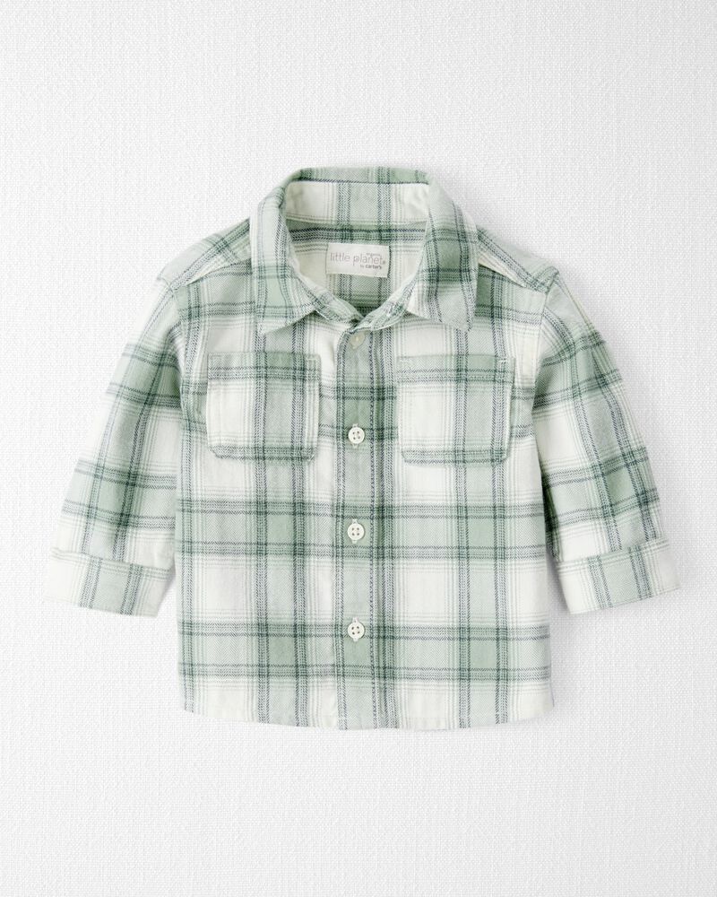 Baby Boy Organic Cotton Herringbone Button-Front Shirt in Plaid, image 1 of 4 slides