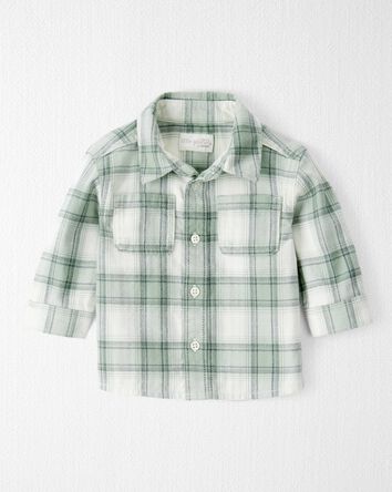 Baby Boy Organic Cotton Herringbone Button-Front Shirt in Plaid, 