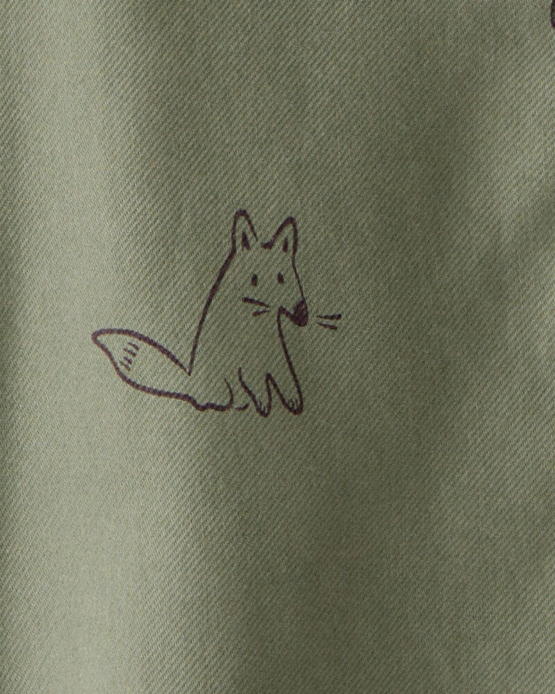 Baby Boy Racoon Print Cotton Long-Sleeve Hooded Button-Down Shirt - Green, image 2 of 3 slides