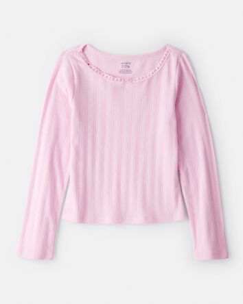 Girls Pointelle Long-Sleeve Top - Pink, 
