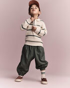 Toddler Boy Striped Quarter-Zip Sweater - Cream/Olive, image 3 of 6 slides