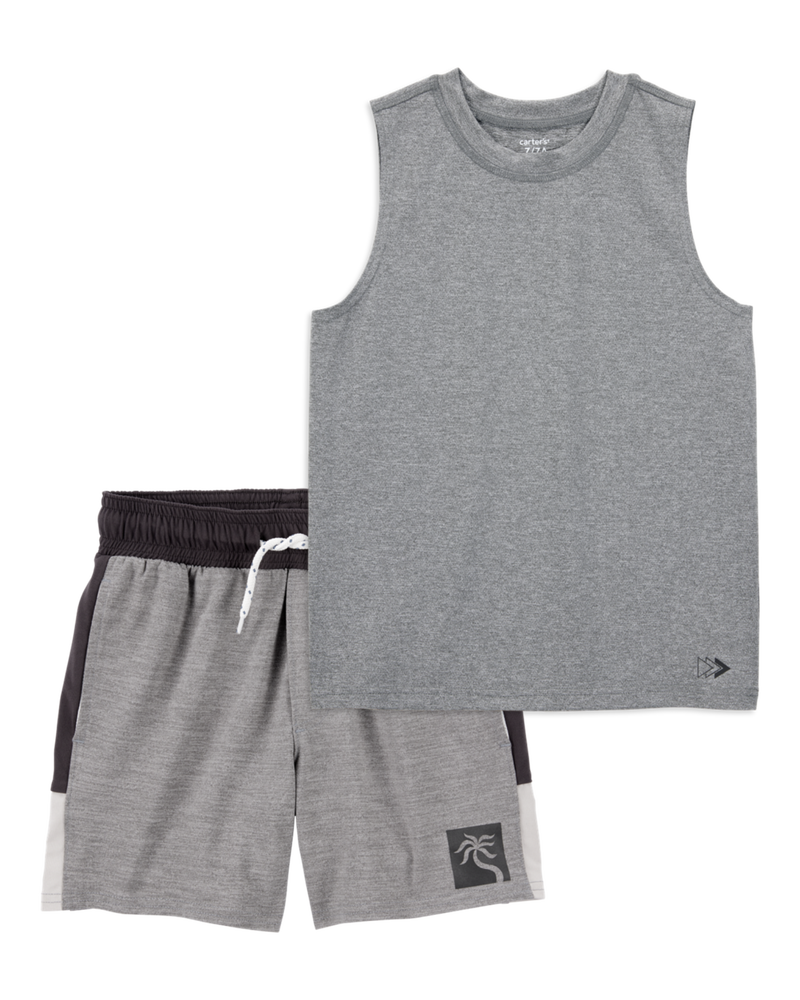 Kid 2-Piece Active Muscle Tank & Shorts Set - Grey, image 1 of 7 slides