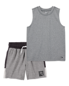 Kid 2-Piece Active Muscle Tank & Shorts Set - Grey, image 1 of 7 slides