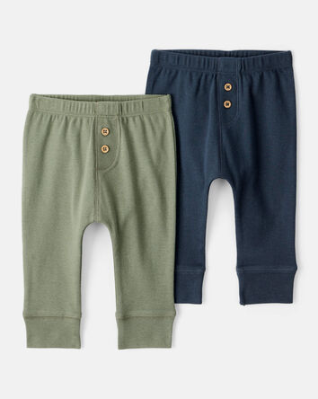 Baby Boy 2-Pack 100% Cotton Pull-On Pants - Green/Navy, 