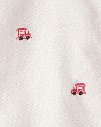 Toddler Boy Train Print  Button-Down Shirt - White, 