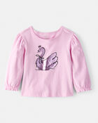Baby Girl Metallic Swan Long-Sleeve Graphic Tee - Pink, image 1 of 3 slides