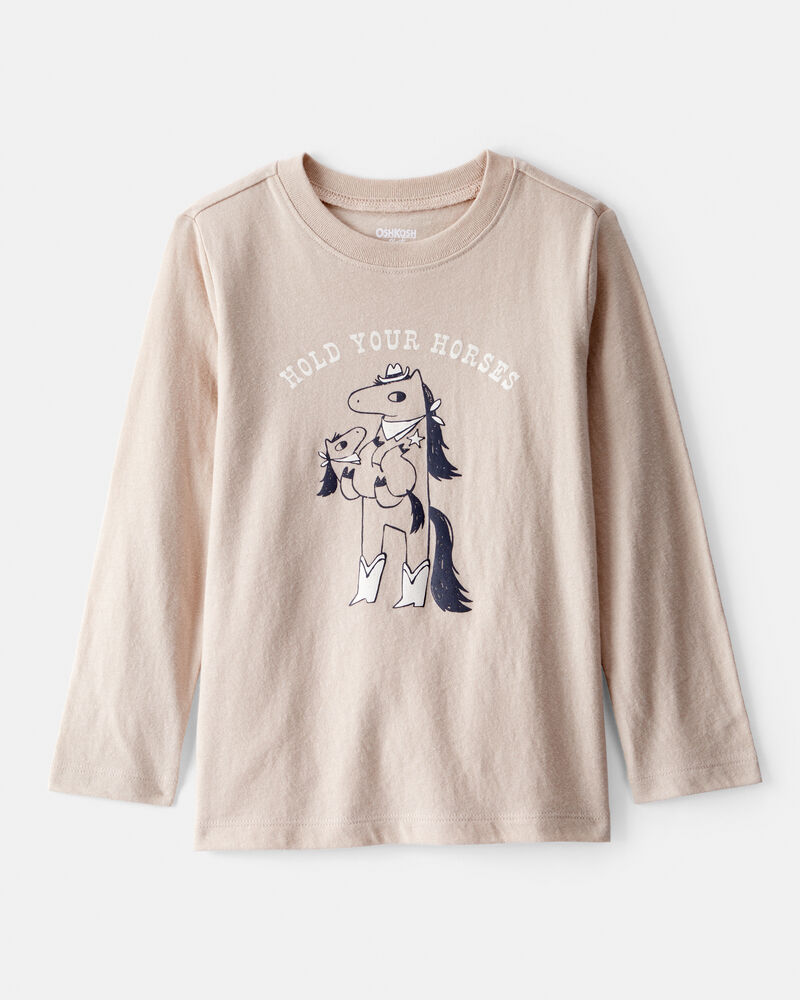 Toddler Boy Hold Your Horses Long-Sleeve Graphic Tee - Tan, image 1 of 3 slides