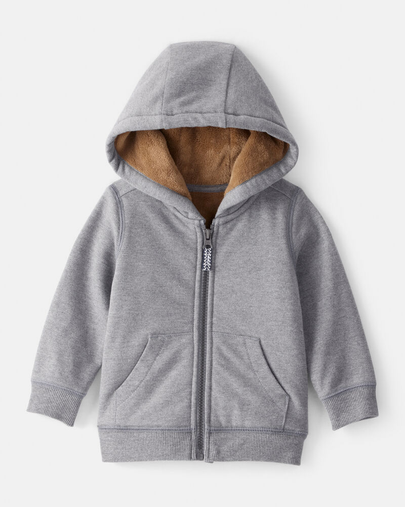 Baby Boy Long-Sleeve Hooded Zip-Up Jacket - Grey, image 1 of 3 slides
