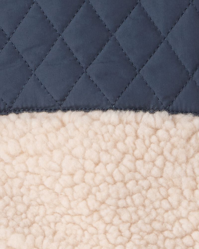 Toddler Boy Color Block Hooded Sherpa Zip-Up Jacket - Khaki/Navy, image 2 of 3 slides