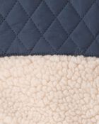 Toddler Boy Color Block Hooded Sherpa Zip-Up Jacket - Khaki/Navy, image 2 of 3 slides