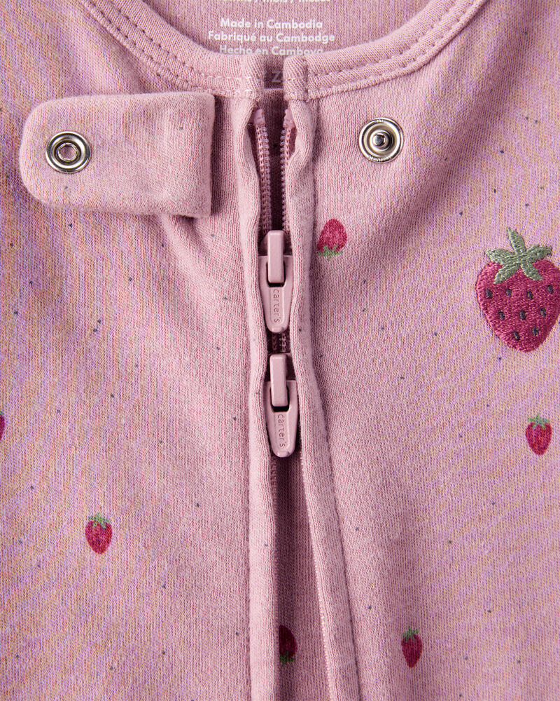 Baby Girl Strawberry Print 100% Cotton Sleep & Play Pajamas - Pink, image 3 of 5 slides