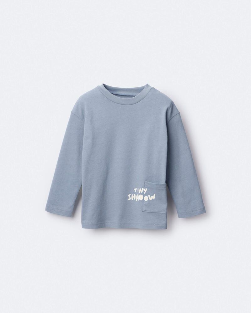 Toddler 'Tiny Shadow' Long-Sleeve Pocket Graphic Tee - Blue, image 2 of 7 slides