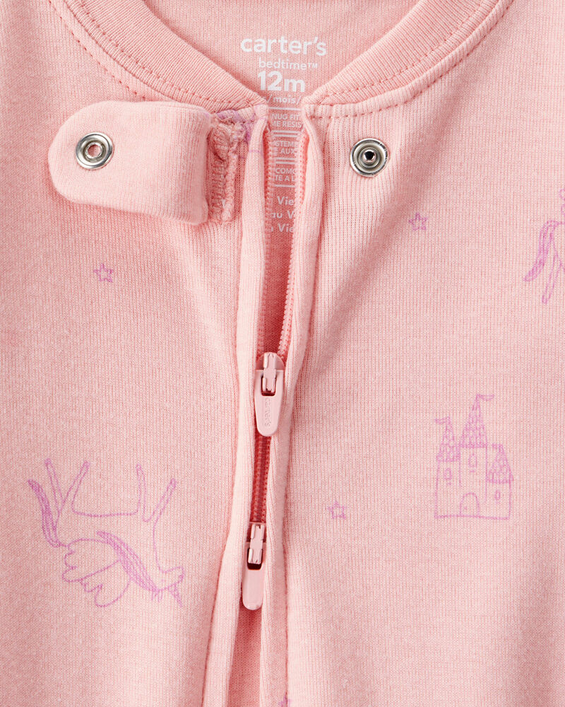 Baby Girl Fairy Star Print 100% Cotton Long-Sleeve Snug Fit 1-Piece Pajamas - Pink, image 2 of 4 slides