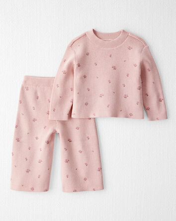 Baby Girl 2-Piece Organic Cotton Sweater Knit Set in Blush Petals Print, 