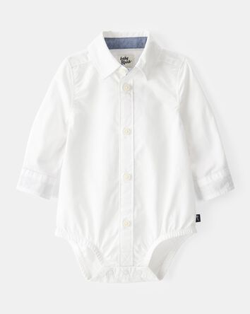 Baby Boy Button-Front Long Sleeve Bodysuit - White, 