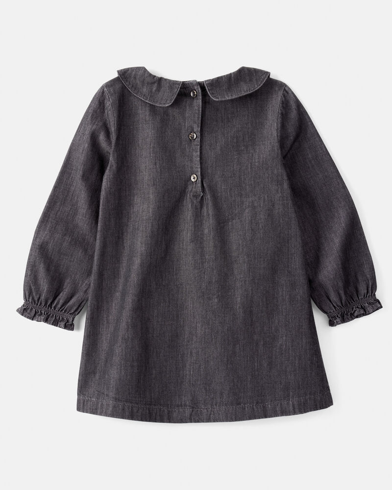 Toddler Girl Floral Motif Chambray Long-Sleeve Dress - Grey, image 2 of 5 slides