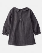 Toddler Girl Floral Motif Chambray Long-Sleeve Dress - Grey, image 2 of 5 slides