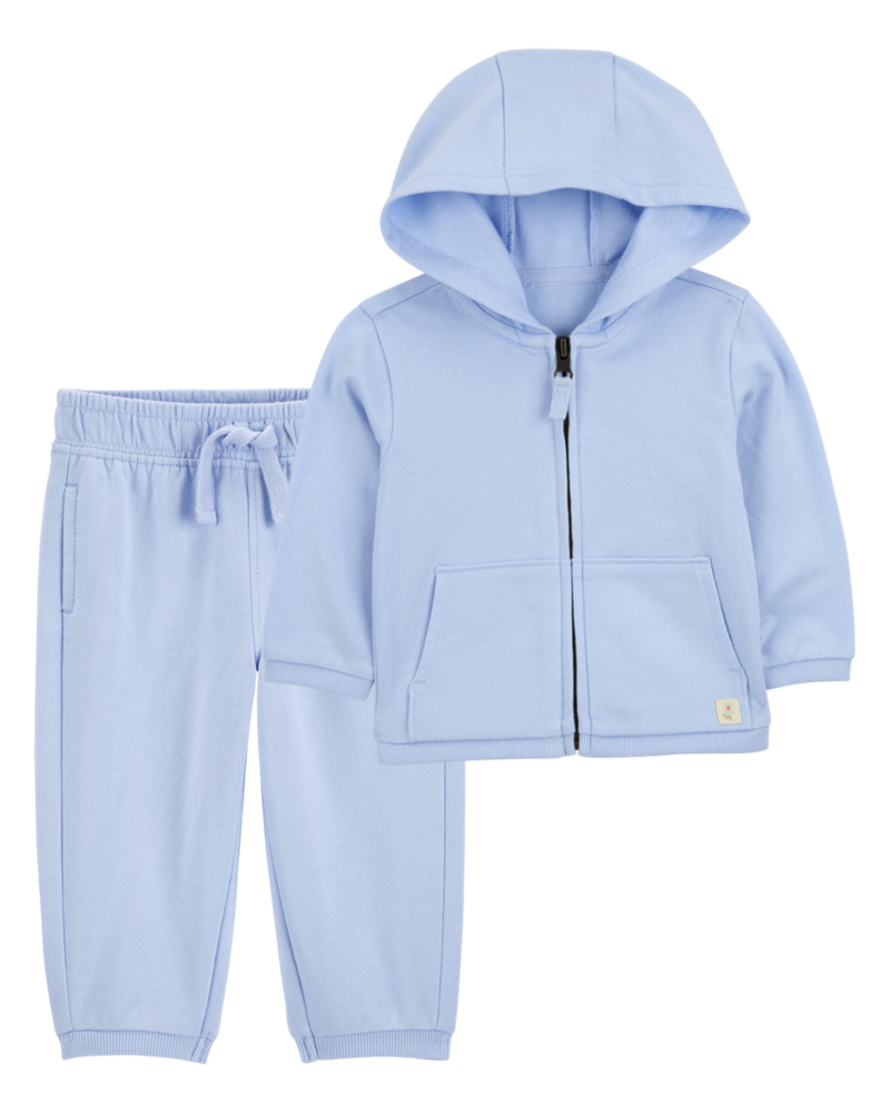 Baby 2-Piece French Terry Hoodie & Joggers Set - Blue, image 1 of 6 slides
