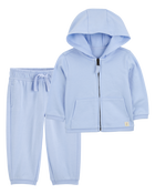 Baby 2-Piece French Terry Hoodie & Joggers Set - Blue, image 1 of 6 slides