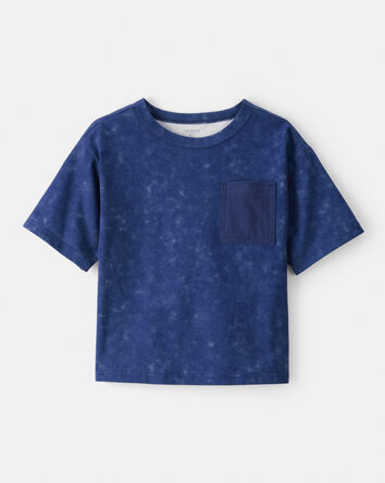 Boys Acid Wash Cotton Short-Sleeve Pocket Tee - Navy, 