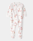 Toddler Girl 1-Piece Bunny Fleece Footie Pajamas - Ivory, image 1 of 3 slides