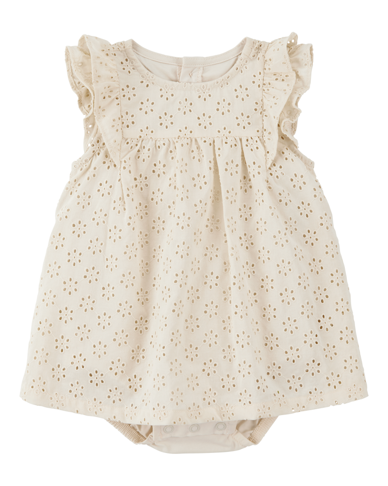 Baby Solid Cotton Dress - Cream, image 1 of 3 slides