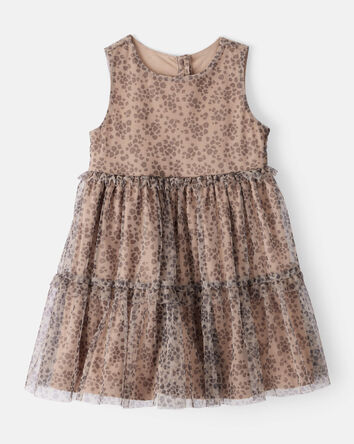 Toddler Girl Leopard Print Sleeveless Tulle Occasion Dress - Brown, 
