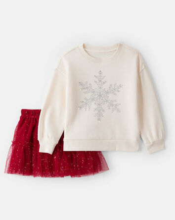 Toddler Girl 2-Piece DayDream Fleece Snowflake Print Long-Sleeve Top & Skirt Set - Red/White, 