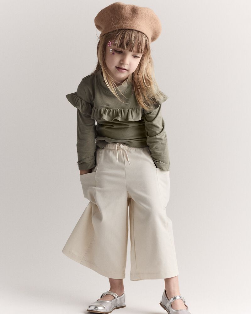 Toddler Girl Wide Leg Pocket Pant - Cream, image 3 of 7 slides