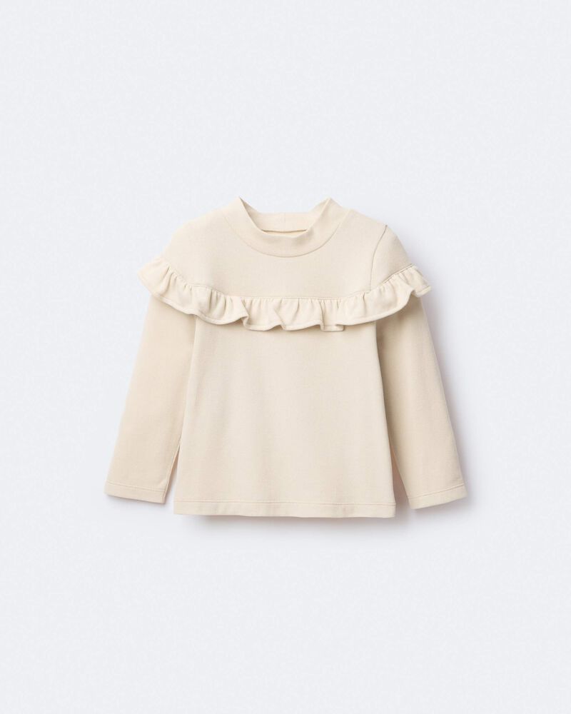 Toddler Girl Mock Neck Ruffle Top - Khaki, image 2 of 6 slides