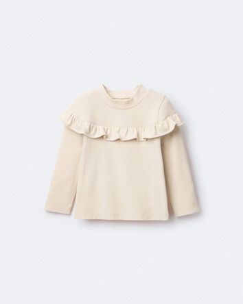 Toddler Girl Mock Neck Ruffle Top - Khaki, 