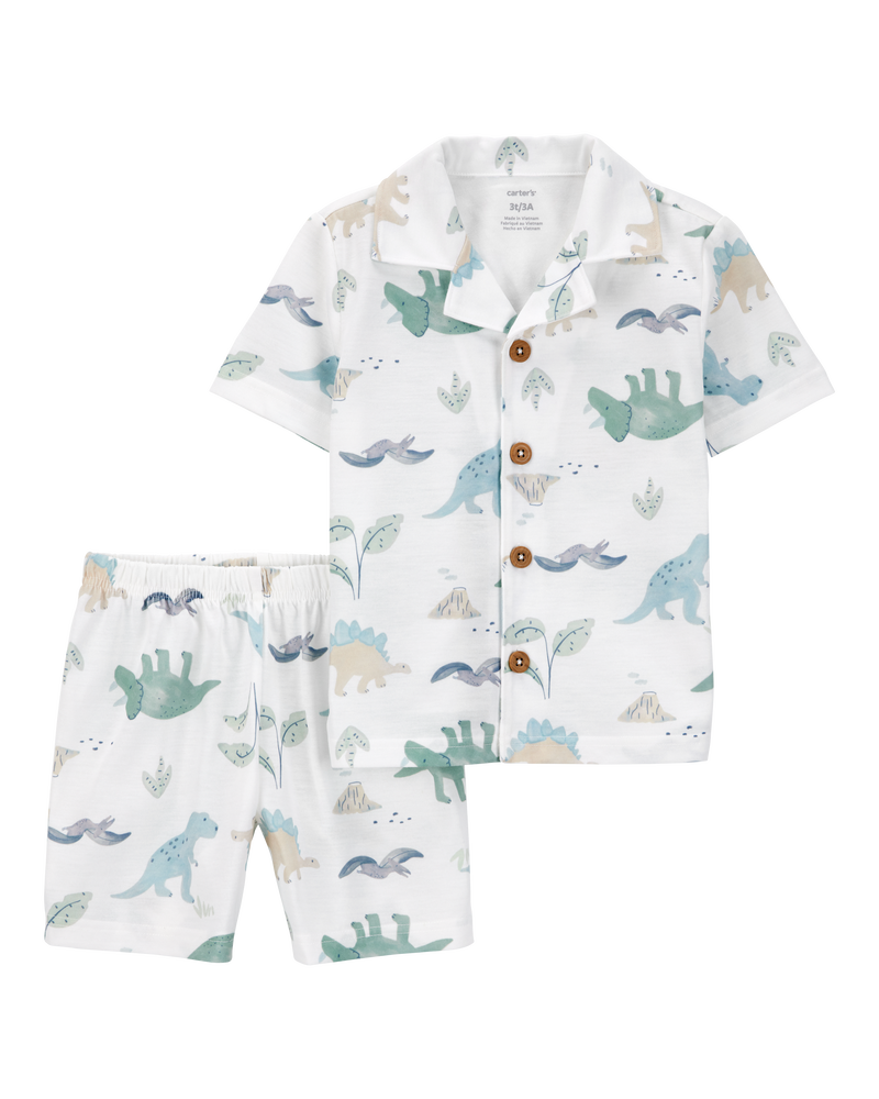 Toddler Boy 2-Piece Dinosaur Coat-Style Loose Fit Pajamas - Ivory, image 1 of 3 slides