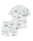 Toddler Boy 2-Piece Dinosaur Coat-Style Loose Fit Pajamas - Ivory, image 1 of 3 slides
