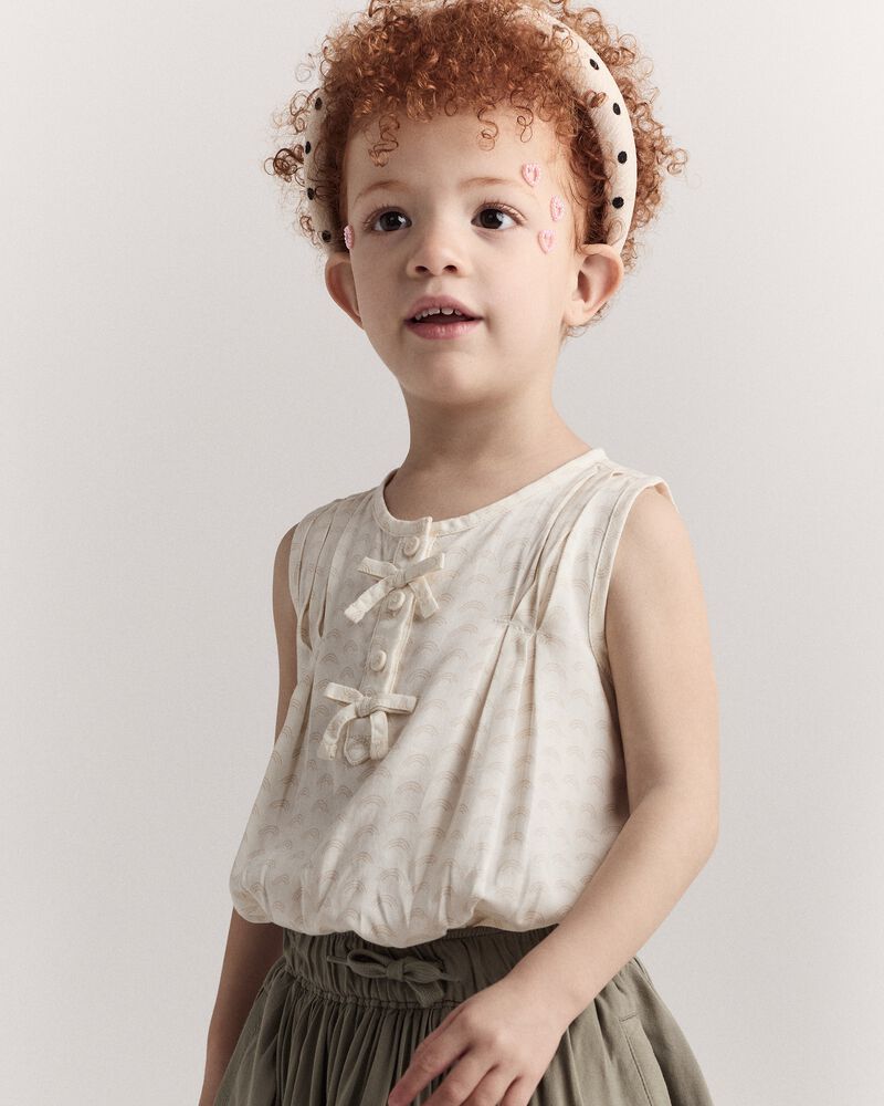 Toddler Girl Sleeveless Bow Top in Rainbow Print - Cream, image 1 of 6 slides