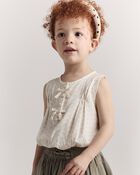 Toddler Girl Sleeveless Bow Top in Rainbow Print - Cream, image 1 of 6 slides