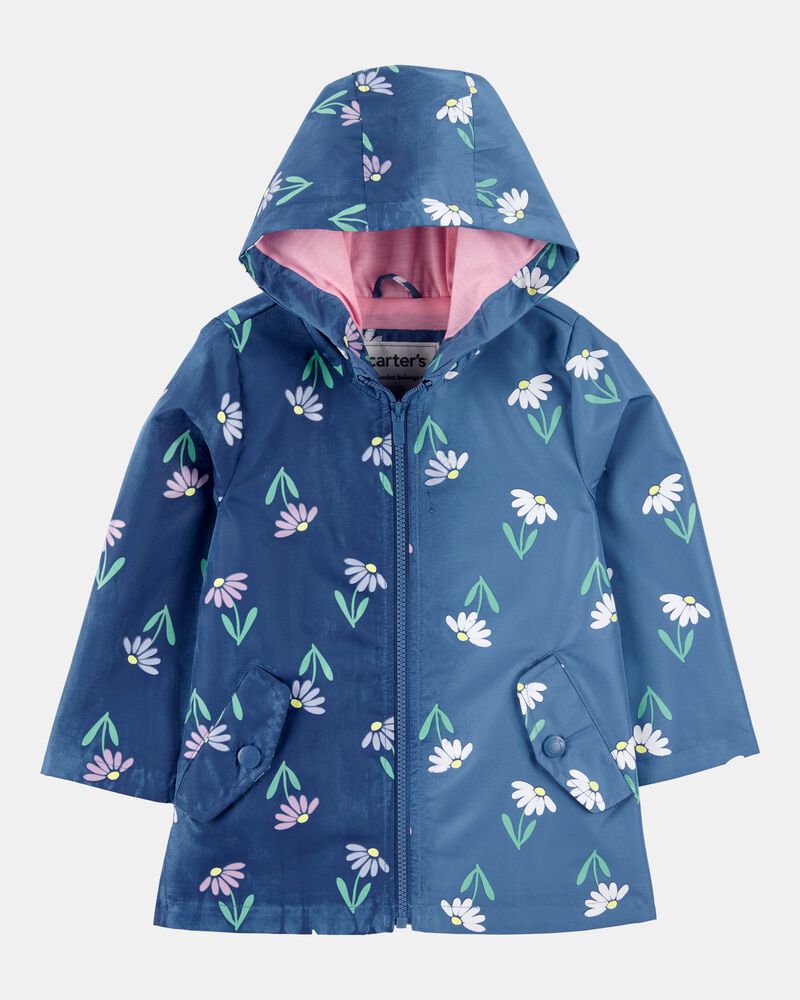 Toddler Girl Color Changing Rain Jacket - Navy, image 2 of 6 slides