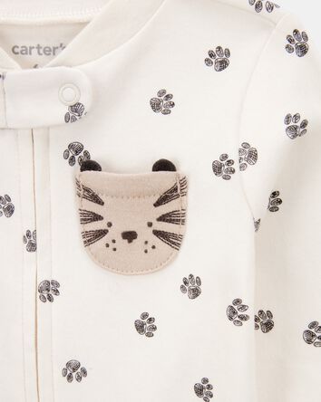 Baby Tiger Print 2-Way Zip Cotton Sleep & Play Pajamas - Ivory, 