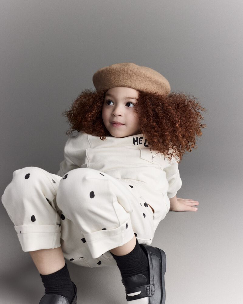 Toddler Girl Polka Dot Cuffed Barrel Pant - Ivory, image 5 of 7 slides