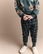 Toddler No-Seam Jogger Pant in Plaid - Green/Black, image 3 of 7 slides