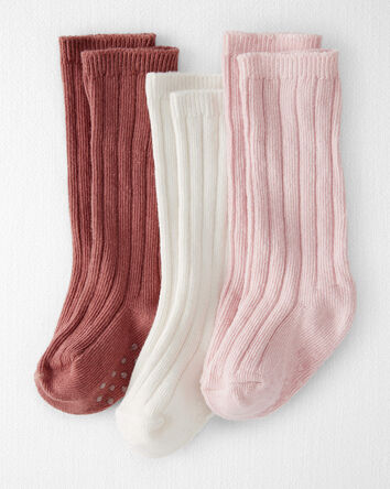 Baby Girl 3-Pack Knee-High No-Slip Socks Made with Organic Cotton, 