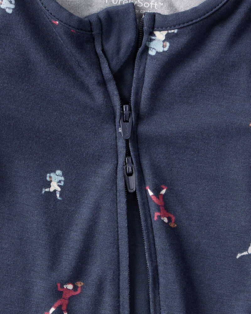 Baby Boy Football Print PurelySoft Long-Sleeve Sleep & Play Pajamas - Blue, image 5 of 8 slides