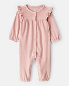 Baby Girl Velour Long-Sleeve Jumpsuit - Pink, image 1 of 3 slides
