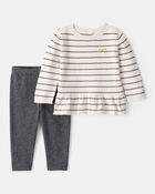 Baby Girl Bow Striped Long-Sleeve Tee & Pant Set - White/Grey, image 1 of 5 slides