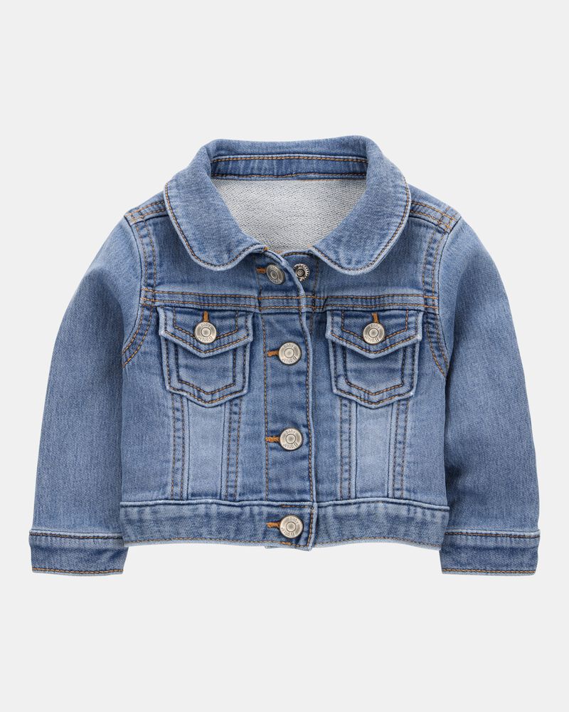 Baby Girl Denim Knit-Like Jacket - Medium Wash, image 1 of 3 slides