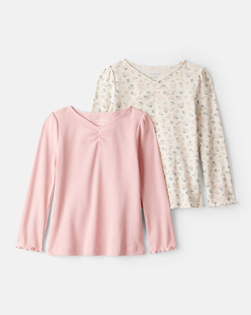 Toddler Girl 2-Pack Floral Cotton Long-Sleeve Top - Ivory/Pink, 