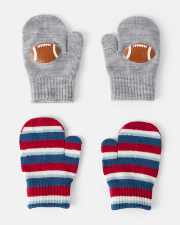 Toddler Boy 2-Pack Striped Football Gloves - Grey/Red, 
