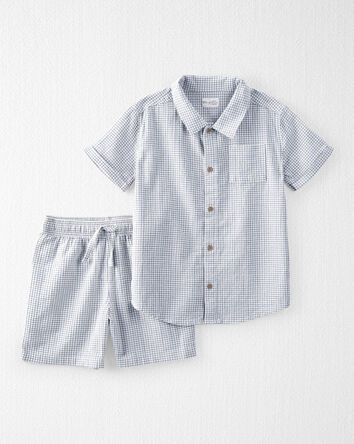 Kid 2-Piece Organic Cotton Gauze Checkered-Print Set, 