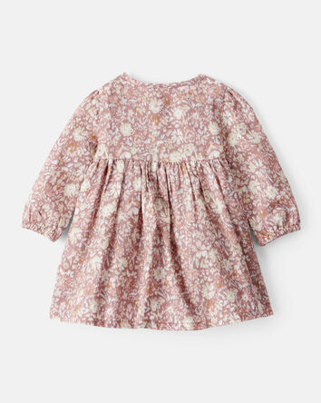 Baby Girl Floral Cotton Long-Sleeve Dress - Pink, 