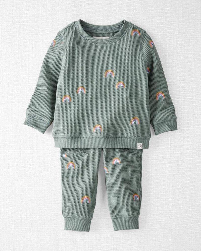 Baby Organic Cotton Waffle Knit Set in Magical Rainbow Print, image 1 of 6 slides